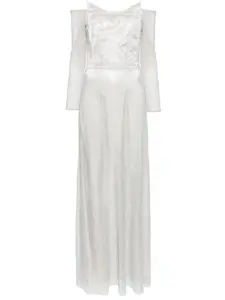 Декорированное платье с открытыми плечами и стразами BAZZA ALZOUMAN, серебяный