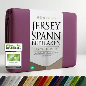 Простыня на резинке Jersey, 100% хлопок, 120 x 200 см - 120 x 220 см (сливовая) Strauss Home