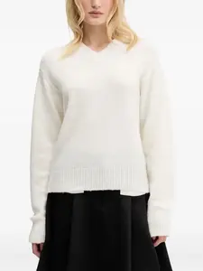 Свитер с V-образным вырезом и вышитым логотипом HUGO, белый