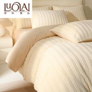 LUOLAI HOME Комплект постельного белья 1.5M, 4 предмета: пододеяльник 200x230 см, простыня на резинке, цвет молочно-желтый, высокоплотный молочный велюр