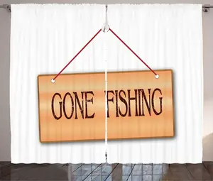 Штора в деревенском стиле Gone Fishing, подвесная картина от ABAKUHAUS, присборенная штора из тесьмы для спальни с петлями и крючками, 280 x 225 см, каштаново-коричневый, пастельно-коричневый, ярко-красный Abakuhaus