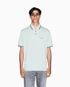 Хлопковая футболка-поло с коротким рукавом и принтованным логотипом Armani Exchange, бирюзовый