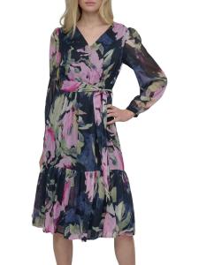 Платье миди с длинными рукавами-фонариками DKNY, цвет Navy Pink