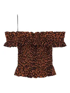 Топ с леопардовым принтом и сборками Ganni, коричневый