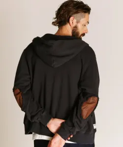 Толстовка с капюшоном на молнии с кожаными накладками на локтях / Толстовка с капюшоном на молнии с кожаными накладками на локтях