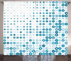 Штора ABAKUHAUS в стиле ретро, винтажные круги и точки, присборенная тесьма для спальни с петлями и крючками, 280 x 225 см, нежно-голубой, белый и темно-голубой Abakuhaus