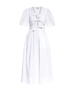 Платье миди из эластичного хлопка с завязками на бретелях Ganni, белый