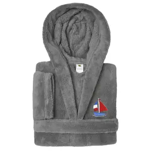 Детский супер плюшевый халат с капюшоном в виде лодки Linum Home Textiles, серый