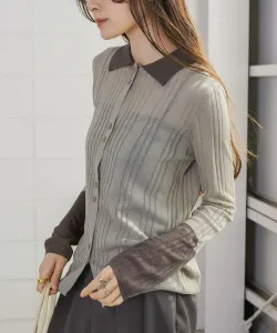 Летний вязаный кардиган с воротником