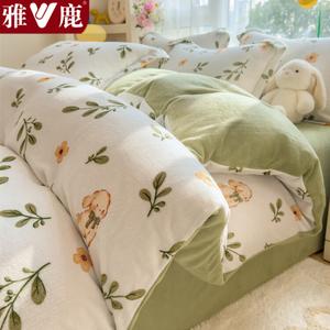 Yalu Пододеяльник из молочного флиса 150x200x230 см, цвет S丛林小兔, комплект из 4 предметов для кровати 1.8 м