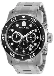 Мужские кварцевые часы-хронограф Pro Diver 0069 с черным циферблатом Invicta, silver