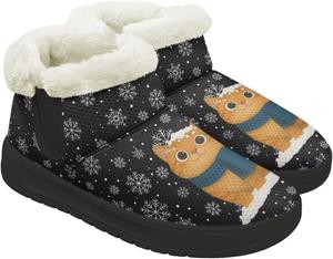 Женские зимние сапоги без каблука, теплые ботинки до щиколотки для снега, широкие ботильоны с поддержкой свода стопы, для походов и работы, подошва из ЭВА Chririnla, Cartoon Kitten