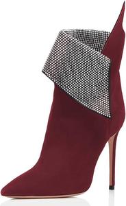 Женские ботильоны FSJ с острым носком на высоком каблуке-шпильке, украшенные стразами, из искусственной замши, размеры 4-15 США, Wine Red