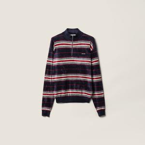 Вязаный свитер из шенилла с наполовину застегивающейся молнией MIU MIU, синий