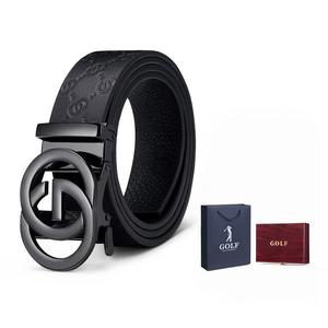 GOLF Ремень из натуральной кожи с автоматической пряжкой, Gunmetal (High-End Wooden Box Packaging)