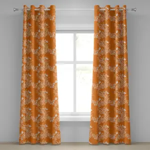 Японская штора на люверсах ABAKUHAUS с рисунком в восточном, японском, пастельном стиле, с цветами и птицами, декоративная, двухпанельная, 280 x 245 см, цвет "бархатцы белые" Abakuhaus