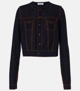 Укороченная куртка свободного кроя из смесовой шерсти Alaïa, цвет marine fonce