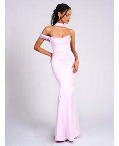 Женское платье Ivona сиреневого цвета с воротником-халтером из двойного атласа Дюшес Miss Circle, Mauve purple