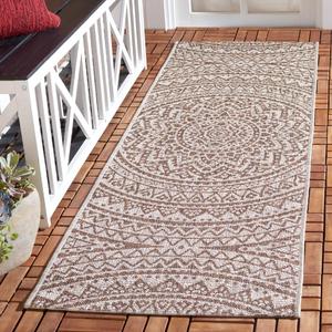 Ковер SAFAVIEH, 69 x 427 см, Washable Rug Outdoor Courtyard Collection - Light Beige & Light Brown, Non-Shedding & Easy Cleaning, идеальный для патио, прихожей, гардеробной, коридора, кухни (CY8734-36312)