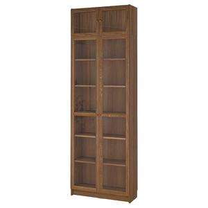 Книжный шкаф со стеклянными дверцами/внешний блок BILLY/OXBERG IKEA, 80x30x237 см, цвет brown walnut effect/clear glass