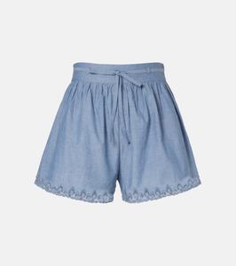 Шорты хлопковые с кружевной отделкой Elowen Ulla Johnson, Chambray