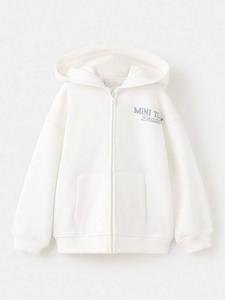 Детская хлопковая худи с молнией и логотипом Mango, Natural White