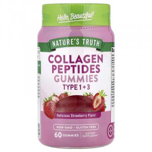 Nature's Truth, Жевательные таблетки с пептидами коллагена, тип 1 + 3, вкусная клубника, 60 жевательных таблеток