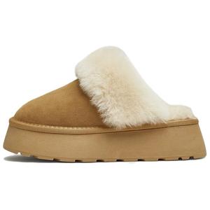 TATA Женские домашние тапочки с закрытым носком бесшумные - желто-коричневый/экрю (полушерсть, полуплюш), цвет Yellow Brown/Ecru (Half Fleece, Half Plush)