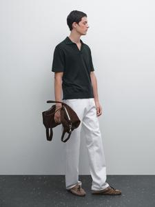 Трикотажная рубашка-поло с V-образным вырезом Massimo Dutti, темно-синий