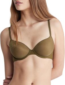 Calvin Klein Womens Sheer Marquisette Lightly Lined Demi Bra, Dark Olive