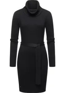 Платье-свитшот в стиле рэгвир "Мийя", теплое зимнее платье с широкой водолазкой Ragwear, черный