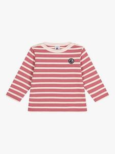 Детский хлопчатобумажный топ в бретонскую полоску Petit Bateau, цвет Rosewood/Avalanche