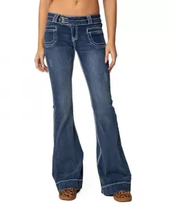 Женские джинсы с контрастной строчкой, низкой посадкой и расклешенными штанинами Edikted, синий