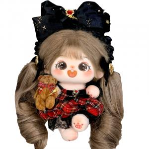 Каштановая хлопковая кукла Wine Heart Cocoa Tower с растрепанными волосами плюшевая кукла высота 20 см длина 220 мм COTTON PLANET, [20% Off!]Milk Tea Chestnut+Double Ponytail+4 Set Clothing (Wine Heart, Waltz, Swan, Little Buddy)