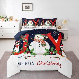 Erosebridal Детский комплект постельного белья с новогодним снеговиком и снежинками, рождественский декор, Dark Blue