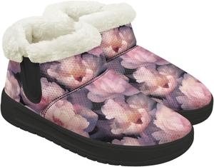 Женские мини-ботинки Fuzzy Platform, классические зимние ботинки до щиколотки с стелькой из поролона с эффектом памяти, легкая подошва с противоскользящим эффектом Chririnla, Pink Floral