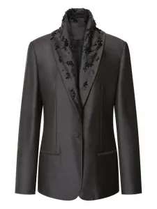 Блейзер с лацканами-шалькой и вышивкой бисером Alberta Ferretti, серый