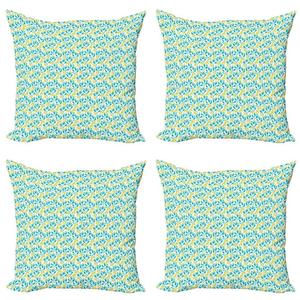 ABAKUHAUS Ботанический набор чехлов для подушек (4 предмета), абстрактные стебли листьев трав, современная двусторонняя цифровая печать, 60 см x 60 см, бирюзово-желто-зеленый