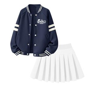 Детский комплект из двух предметов с юбкой умеренной длины Disney, di b letter smile k темно-синий+solid color белый