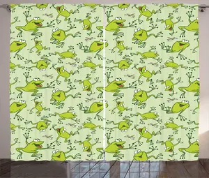 Штора ABAKUHAUS в деревенском стиле для детского сада, с рисунком лягушек и стрекоз, универсальная тесьма для гостиной с петлями и крючками, 280 x 225 см, светло-зеленый/яблочно-зеленый Abakuhaus