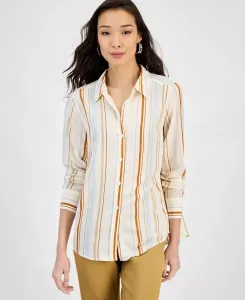 Женская печатная рубашка на пуговицах с длинным рукавом I.N.C. International Concepts, коричневый/бежевый