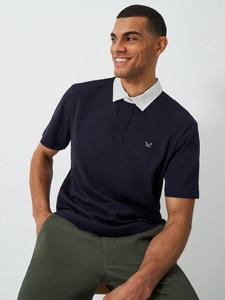 Хлопковая поло с коротким рукавом в стиле пэчворк Crew Clothing, Navy Blue