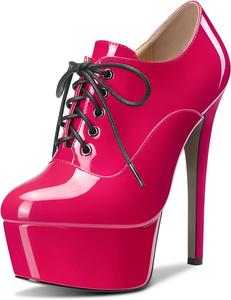 Женские ботильоны Castamere на высоком каблуке-стилетто с круглым носком, короткие ботинки на шнуровке и молнии, для выпускного, из лакированной кожи, каблук 15 см, Magenta Peach Red