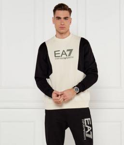 Свитшот мужсокй Ea7 двухцветный с логотипом бренда, черно-бежевый