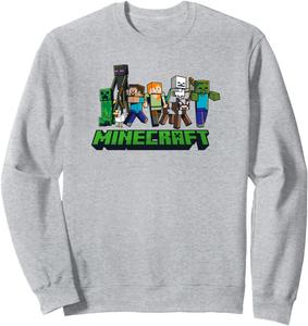 Толстовка с логотипом персонажей Minecraft, серая (серый меланж), размер S