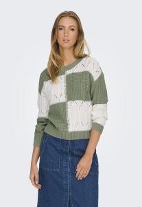 Джемпер JDY JDYJUSTY L/S MIX STRUC NOOS, Sea Spray Detail:Cloud Dancer/Green