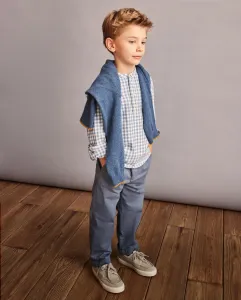 Детская рубашка с длинным рукавом, воротником-стойкой и клеткой виши среднего размера (7x7) Coconut El Corte Inglés, темно-синий