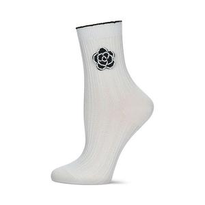 Женские носки с вязаным рубчиком и бусинами в виде цветов Memoi, Cream