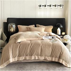 MAIYO Комплект постельного белья MaiyO серый зимний плюшевый вельвет флис 3D резной