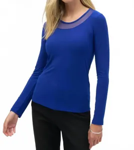 Облегающая футболка с длинными рукавами из шелковистого трикотажа и сетки, темно-синего цвета Joseph Ribkoff